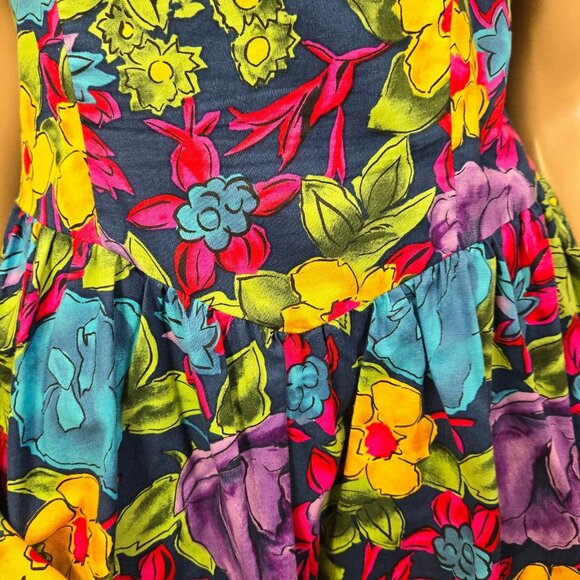 Vintage 80s Floral Swing Dress Size M Crinoline Fit Flare Summer Party Prom - Picture 4 of 12